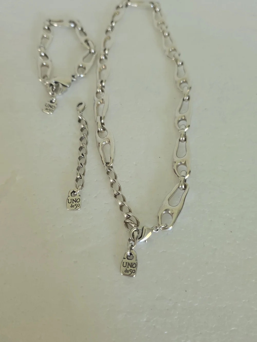 UNO de 50 Silver Tone Link Necklace and Bracelet Set - Silver